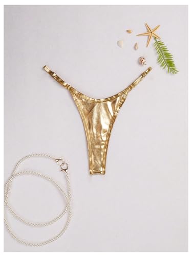 OYOANGLE Women's Metallic Thong Bikini Bottom Low Rise Cheeky Swim Bottoms Beachwear3