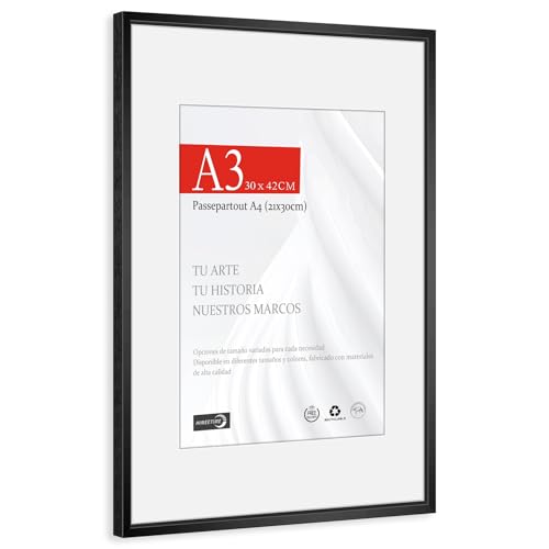 Himeetime 1x Marco De Fotos A3 29.7x42cm Aluminio Metálico Cepillado Negro Passepartout 21x30cm Marco Medianon 30x42 Certificados Y Diplomas Solo Para Montaje En Pared