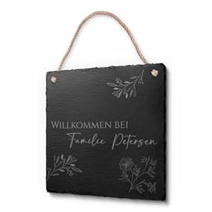 Chrisck Design Schiefer Türschild Willkommen 20x20cm
