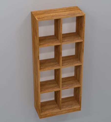 Image of SPECIALITY PANELS Wooden Bookcase with 8 Open Shelves, 69x29 Inch, Natural Wood Finish, Carpenter Assembly Provided