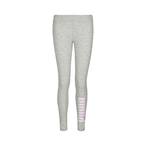 PUMA Girls' Graphic Logo Cotton Legging, Light Heather Grey, L