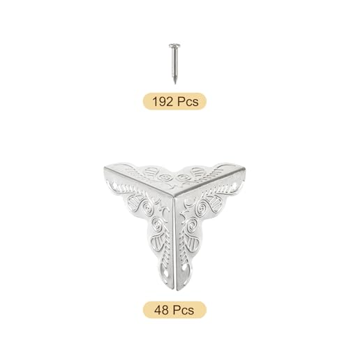 Image of uxcell 48 Pcs Box Edge Guard, 25mm Decorative Box Corner Cover, Corner Protector, Vintage Stair Dust Corners with Screws, Silver