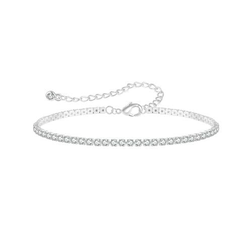 FENNELISA 925 Sterling Silver Bracelets for Womens,Adjustable Crystal Silver Tennis Bracelet Classic Cubic Zirconia Ladies Jewellery Birthday Mothers Friend Sister Gift for Her 2/3/4/5M(W)