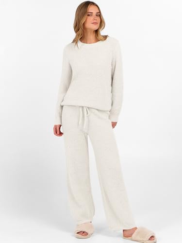 ANRABESS Womens Fuzzy Fleece Lounge Pajama Set 2 Piece Outfits Long Sleeve Top Sweater Pants Loungewear Pj Sets 2025 Fall4
