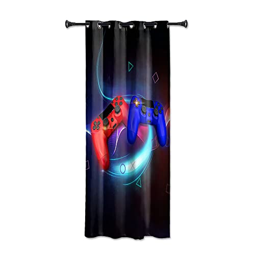 YONGFOTO 107x160cm Cortinas Gamer para Habitación De Niños, Controlador Fluorescente De Videojuego, Cortinas Opacas con Ojales para Dormitorio Niños Adolescentes, 1 Panel