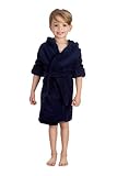 elowel | Kinder (Jungen und Mädchen) | Bademantel | Morgenmantel | Hausmantel | Fleece - Flauschig | 100% Polyester | Mit Kapuze, Gürtel | Größe: 3 Jahre | Design: Dunkelblau | Farbe: Blau