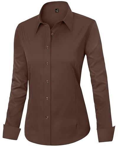 Image of J.VER Womens Dress Shirts Long Sleeve Button Down Shirt Wrinkle-Free Business Casual Blouse Office Work Tops