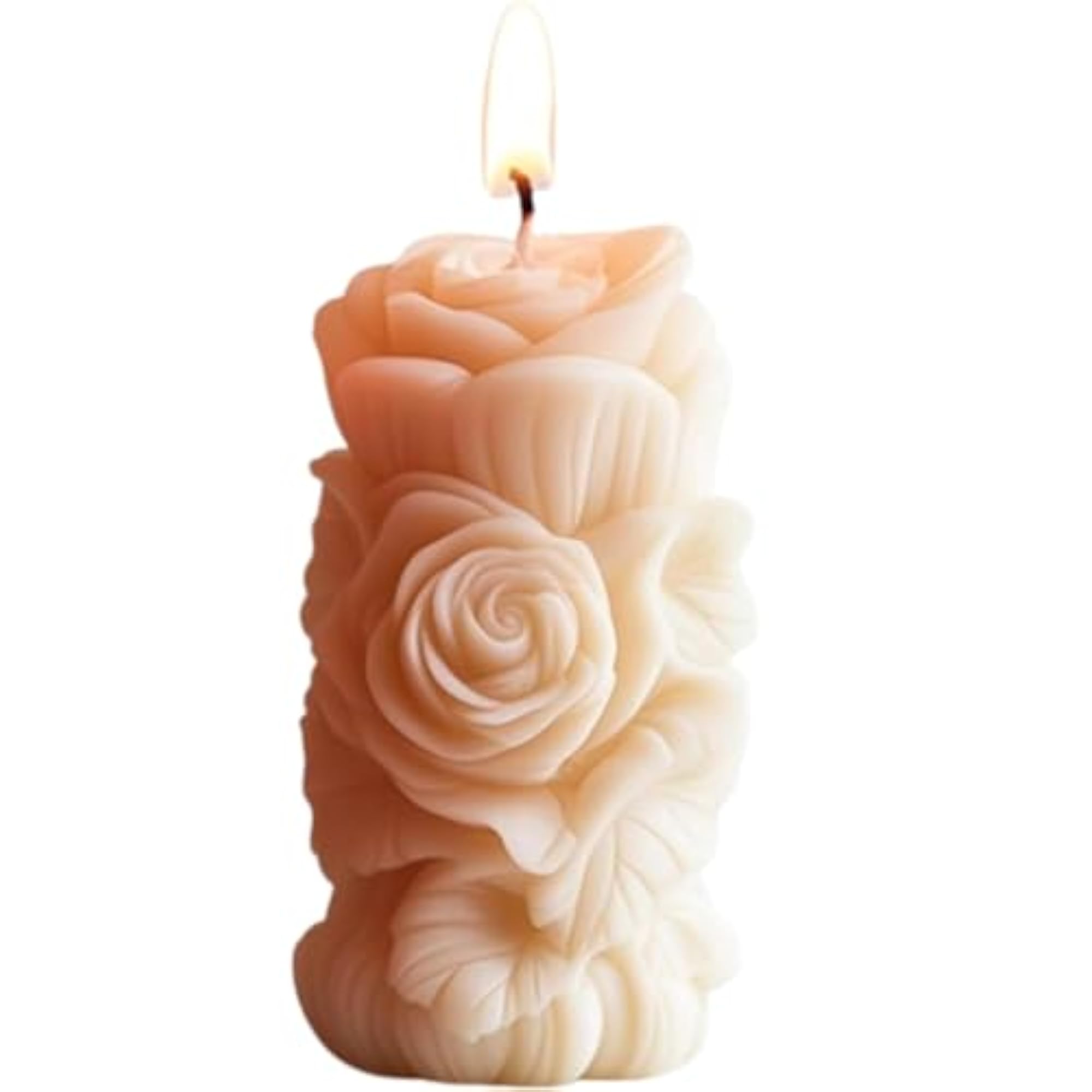 Handcrafted Rose Pillar Candle, Aesthetic Floral Sculpture for Home Decor