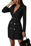 futurino Women's Double-Breasted V-Neck Suit Jacket Dress for Women