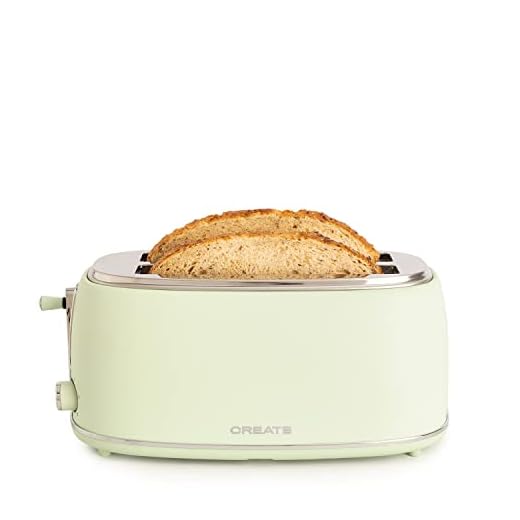 CREATE/TOAST RETRO STYLANCE XL/Tostadora Verde / 6 Niveles de Potencia, Bandeja Recogemigas, Termostato, descongelación, recalentar, 2 ranuras rebanadas anchas, 1500W
