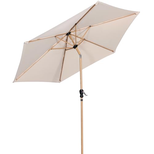 Angel Living Sonnenschirm Ø 300 cm Gartenschirm Marktschirm Terrassenschirm Taupe Rund Sonneschirm Sonnenschutz aus Aluminium und Polyester UV50+ (Cremegelb)