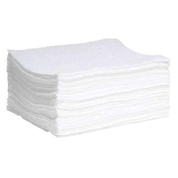 Absorbent Pad, Absorbs 55 gal. Oil-Based Liquids, PK 100, White