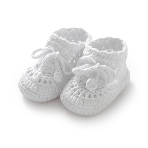 Image of Hadetoto Baby Booties Hand Crochet Knit Cotton Bootie Soft Cozy Warm Socks Shoes Newborn First Walkers for Infant Boy Girl