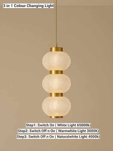 Image of FILLISKA 3 in1 Colour Changing LED Luxurious Hanging /Pendant Light (FrenchGold-MX8113)