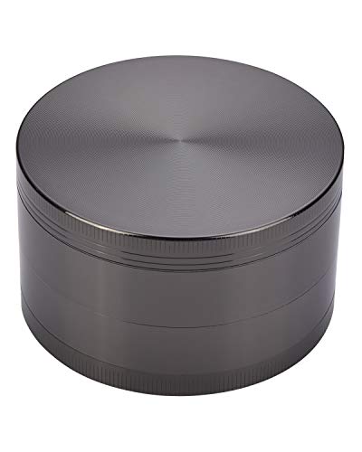 Large Herb Grinder 3 Inch 4 Chambers Flat Spice Grinder with Cleaning Brush 75mm Gunmetal