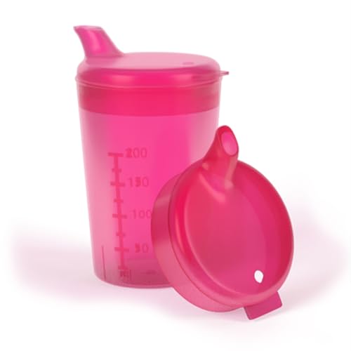 Horn Medical Vaso con boquilla que incluye 2 tapas (apertura grande y pequeña), ayuda para beber, 250 ml, color a elegir (rojo)