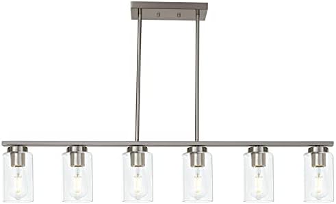 TODOLUZ 6-Light Kitchen Island Lighting with Clear Glass Shades, Modern Linear Pendant Light Fixture for Dining Room Pool Table, Brushed Nickel Finish