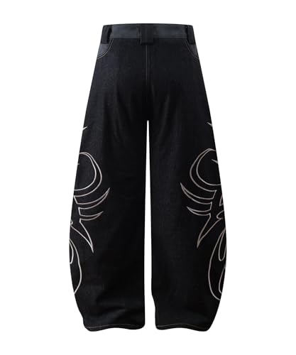 Unisex Vintage Embroidered Barrel Wide Leg Jeans with Inside-Out Pockets Streetwear Denim Pants2