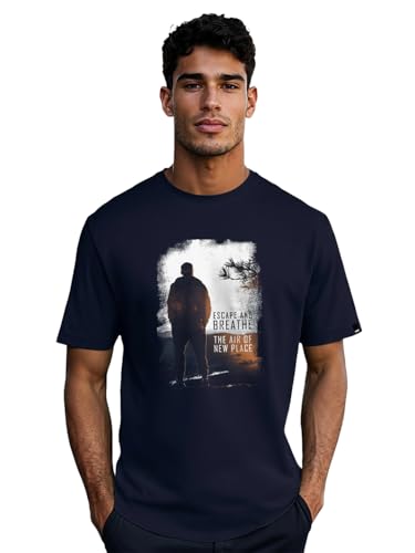 Image of Bewakoof Men Graphic Print Regular Fit Half Sleeve Round Neck Pure Cotton T-Shirt