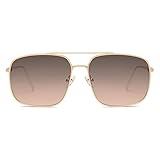 SOJOS Retro Square Aviator Sunglasses Womens Mens Double Bridge Metal Sun Glasses SJ1176, Gold/Grey Gradient Pink