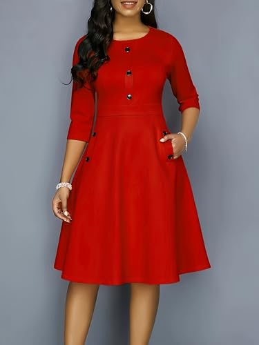 Women Plus Size Curvy Work Formal Casual Solid Color Basic Round Neck A-line Dress2