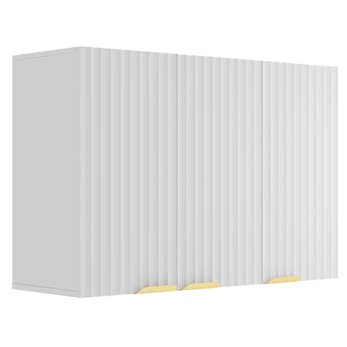 ChooChoo 3-Door Bathroom Wall Cabinet, Fluted Kitchen Wall Cabinet with Adjustable Shelf, Wall...