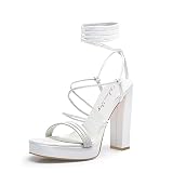 DELONIX REGIA Platform Heels for Women Sexy Strappy Chunky Block Heels Lace up Open Toe High Heeled