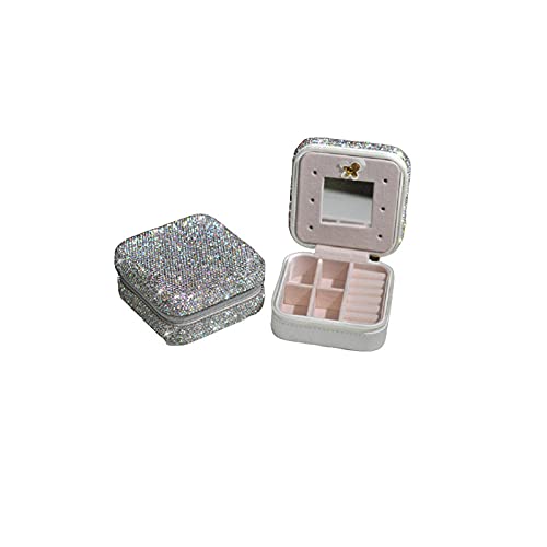 Pequeño viaje de joyería de joyería Organizador para anillos Pendientes Collares - Diamond Faux Cuero Jewelry Funda para Mujeres Mujeres-blanco Cover