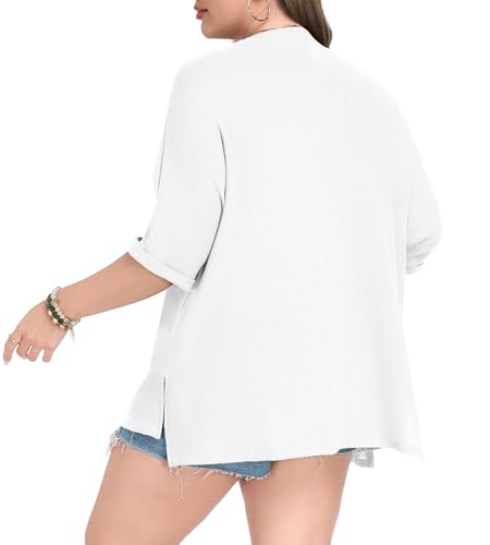 Image of Lastshe Womens Plus Size Cardigan Short Sleeve Lightweight Loose Cover Ups Open Front Sweaters Summer Cardigan