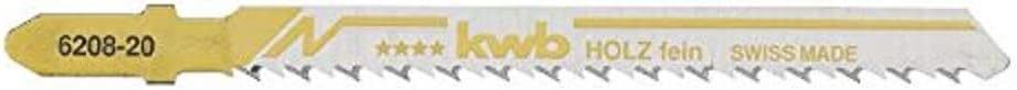 kwb Jigsaw Blades for Wood Made of Flexible HCS Steel with Single Cam Shaft (T-shank), Optimal Sawdust Transport, Long Lasting Sharpness, Opposite Tooth Shape, Polished Finish, Fine Cut
