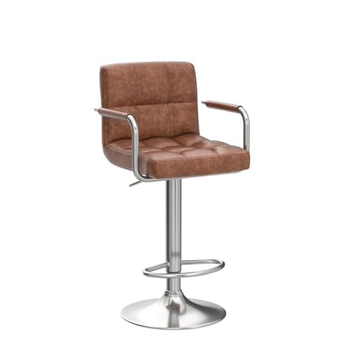 Image of Yaheetech Bar Stools Set of 4 with Backs, Height Adjustable, Retro Brown