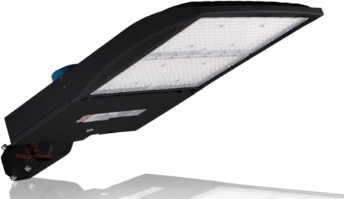 RuggedGrade NextGen III 300W LED Parking Lot Light - 42,000 Lumens - 5000K Bright White - Slip Fit Mount with Photocell - Black Housing - Shoebox Light - Commercial LED Light - DLC 5.1 Premium