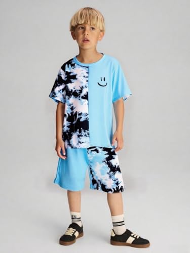 Image of Kid Toddler Baby Boys Clothes Tie-dye Palm Leaf Top 2Pcs Summer Shorts Set