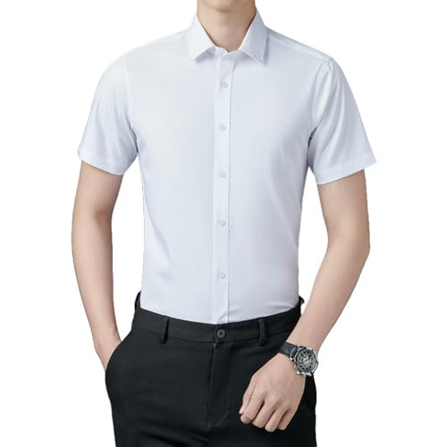 Chemise blanche manches courtes homme anti-pli vêtement été infroissable