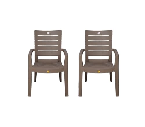 Image of Prima Plastic Chair for Living Room |Set of 2 | Chair for Home, Living Room, Outdoor | Stackable Chair with arm | 100% Virgin Plastic | Rado (Camel Brown Colour)