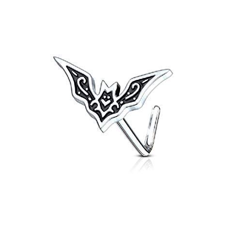 Tapsi´s Coolbodyart®| Nasenpiercing L Stecker Gebogen Chirurgenstahl 316L Silber 6mm Fledermaus Schwarz Cover