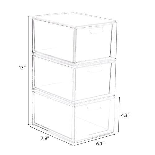 Image of Tbestmax 3 Pack Stackable Makeup Organizer Drawers, 4.5'' Tall Clear Plastic Bathroom Counter Organizers, Cosmetics Storage Bins for Vanity, Undersink
