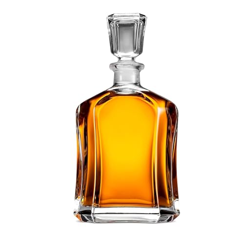 Bormioli Rocco Capitol Glass Decanter, Airtight Geometric Stopper, 23.75 oz Whiskey Decanter for Wine, Bourbon, Brandy, Liquor, Juice, Made in Italy.