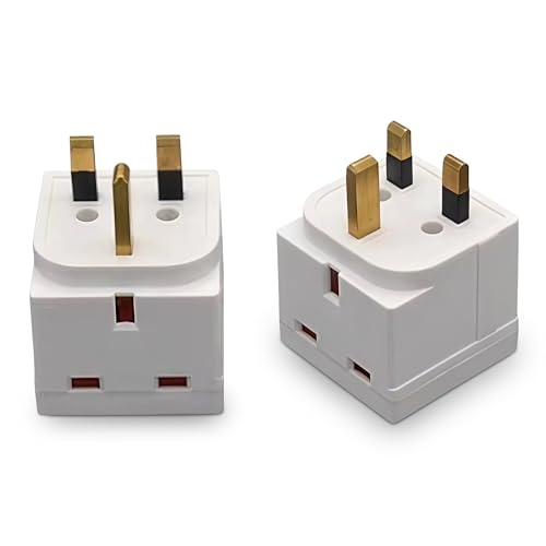 FAMHOME 2 Way block Plug 2 way Plug in Block Mains Adaptor, 2 Way Multi Socket Plug Adaptor, Power Extension Wall Adaptor for Smartphone, Home, Office, Travel (White (2 Pack))