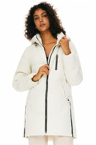Orolay Women's Stylish Down Hooded Jacket with Two-Way Zipper Winter Down Coat Puffer Jacket A-line Coat4