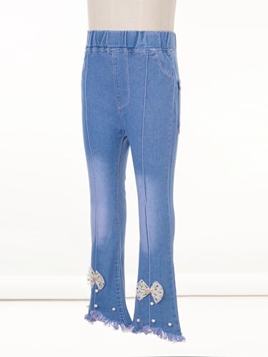 easyforever Kids Girls Raw Hem Flare Bell Bottom Jeans Denim Pants Washed Distressed Denim Trousers with Pockets4