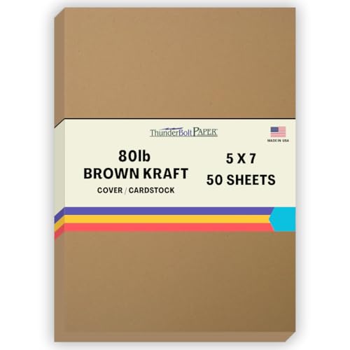 50 Brown Kraft Fiber 80# Cover Paper Sheets - 5
