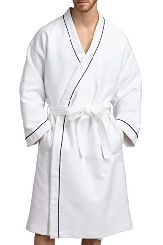 Texere Men's Modal Cotton Kimono Spa Bathrobe with Waffle Quilted Design; Robe with Tie Waist and Pockets