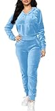 BOGURST Light Blue Tracksuit for Women Two Piece Jogging Suit Zip-Up Hoodie Velour Tracksuits Pockets Set S