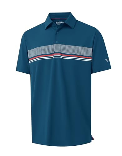 Camiseta polo para hombre M MAELREG, manga corta, con estampado en el pecho y diseño de rayas, tejido transpirable y ajuste seco
