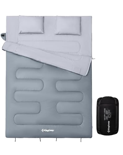 KingCamp Doppelschlafsack Schlafsack Deckenschlafsack Winter Erwachsene mit Kissen für 2 Personen und Tragetasche Angenehme Temperatur für Outdoor Camping, (Grau)