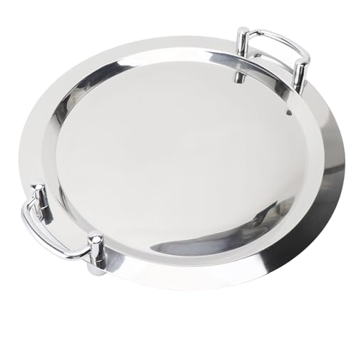 Plateau en Acier Inoxydable avec Support, Plateau de Service en Métal Portable, Assiette à Dîner, pour Restaurant, Hôtel, Buffet (Forme rectangulaire avec poignée argentée, 47,5)