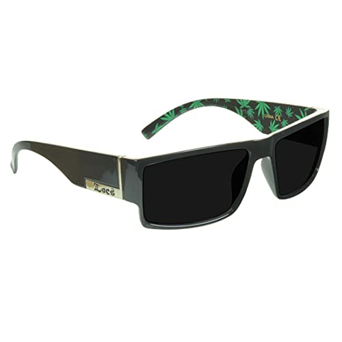 Locs Super Dark Sunglasses Mens Black Wrap Around Lowrider Gangster Cholo Vintage Flat Top (Deville Glossy Pot - Fits Med - Lg Grey)