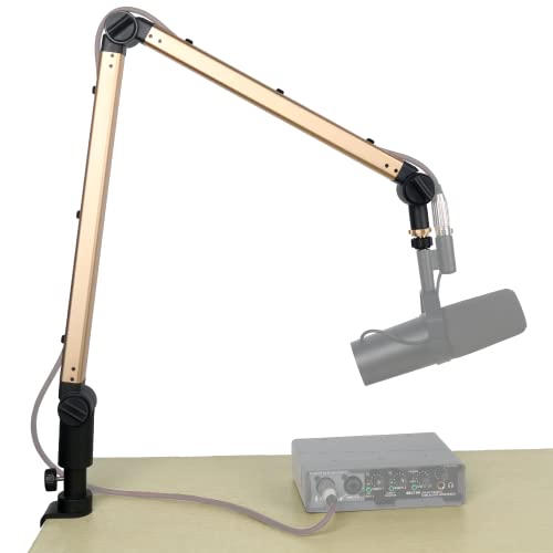 BOMGE Boom Arm - Adjustable 360° Rotatable Desk-Mounted Broadcast Microphone Boom Stand with Adapter,Hidden Cable Trough,For Shure SM7B/MV7/Blue Yeti/HyperX QuadCast , Recording,Gaming. (gold)