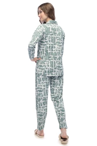 Image of LOTIK Women's Cotton Geomatric Printed Shirt & Payjama Nightsuit Set
